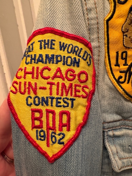 Vintage Denim Jacket Patches vote, cannabis, bowling, motorcycle, Large unisex - Picture 5 of 10